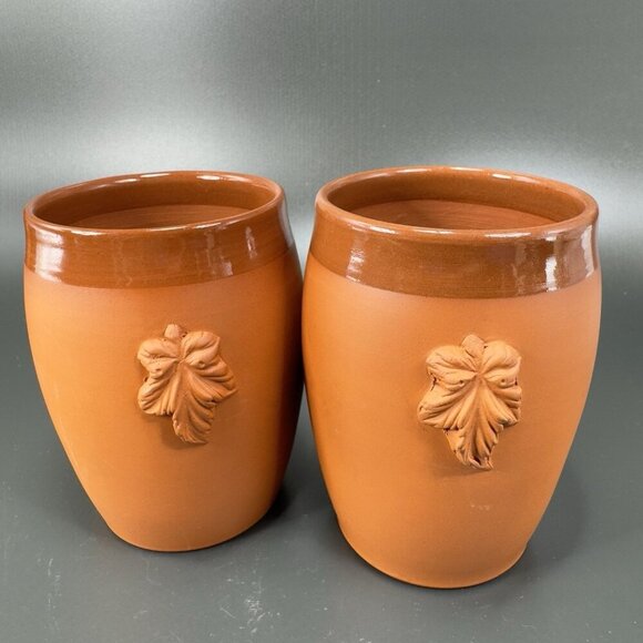 B Taylor Hand Made RedWare Tumbler Glasses Cups Signed With Grapes Leafs Set 2 - Picture 14 of 15